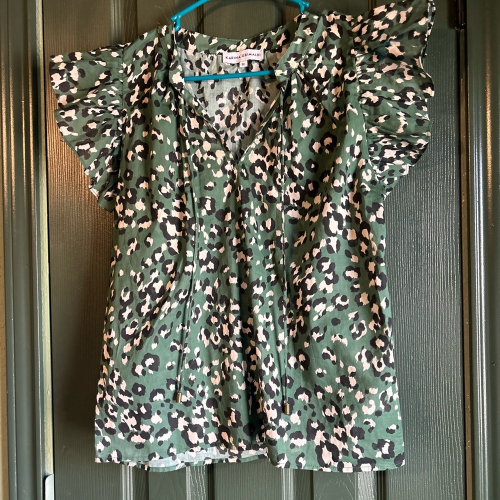 Karina Grimaldi Green Animal Print Top